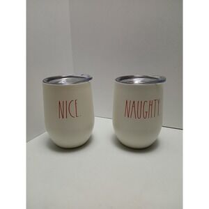 Rae Dunn Pair Of Christmas Wine Cups With Lids Naughty And Nice Cups